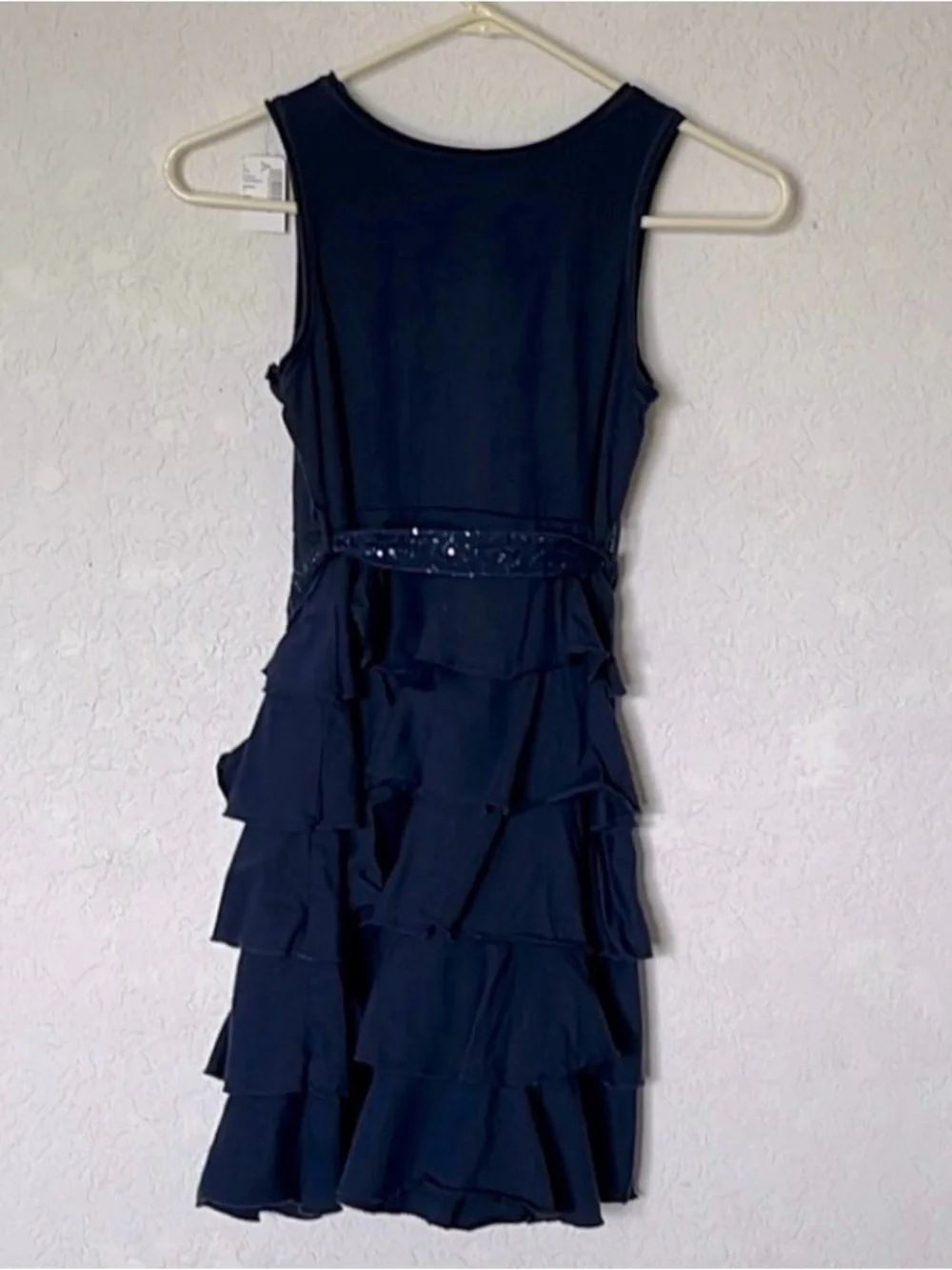 NWT The Children's Place Girls Navy Blue Sequin Belt Tiered Ruffle Dress L 10/12